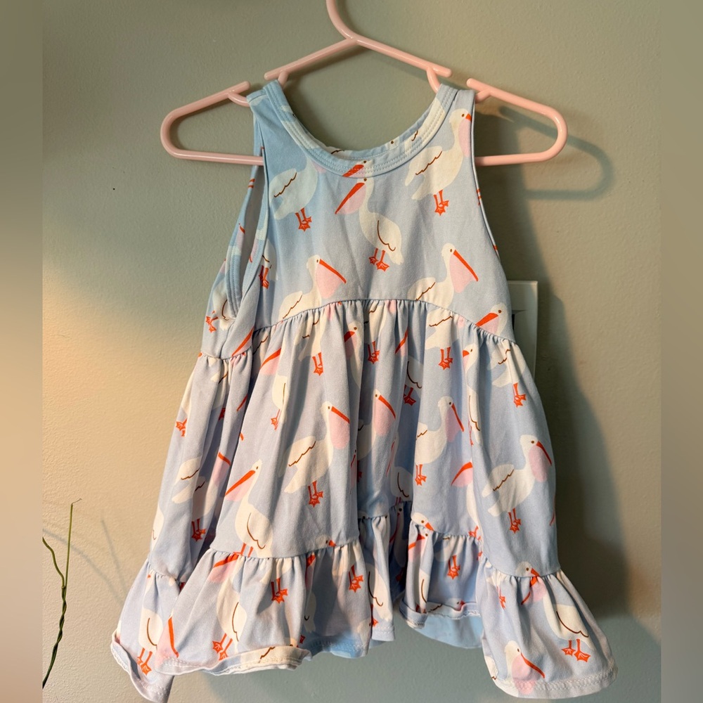 Blue Kids Dress with Bird Print